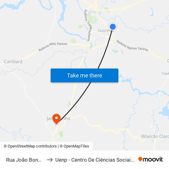 Rua João Bond, 530-648 to Uenp - Centro De Ciências Sociais Aplicadas – Ccsa map