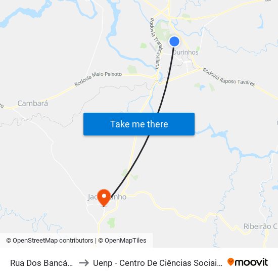 Rua Dos Bancários, 1-207 to Uenp - Centro De Ciências Sociais Aplicadas – Ccsa map