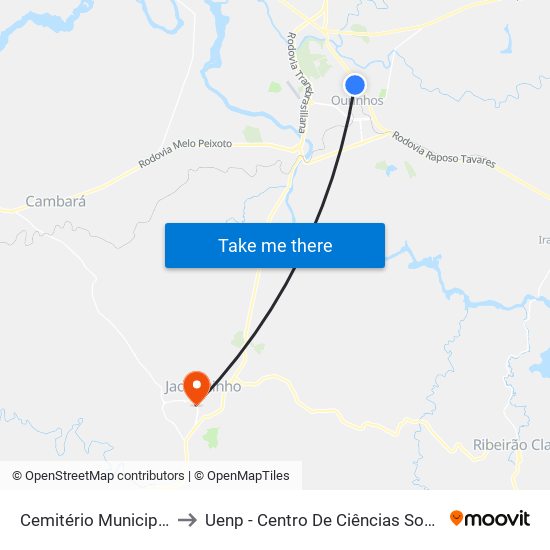 Cemitério Municipal De Ourinhos to Uenp - Centro De Ciências Sociais Aplicadas – Ccsa map