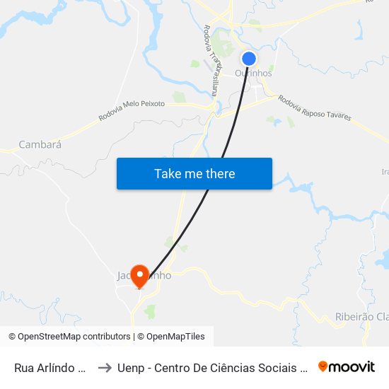 Rua Arlíndo Bétio, 21 to Uenp - Centro De Ciências Sociais Aplicadas – Ccsa map
