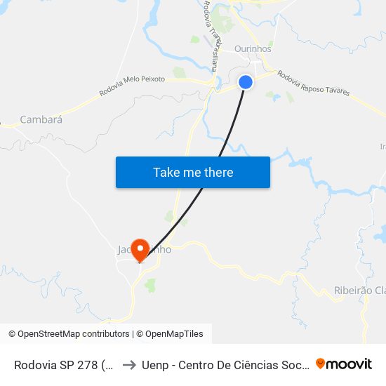 Rodovia SP 278 (Mello Peixoto) to Uenp - Centro De Ciências Sociais Aplicadas – Ccsa map