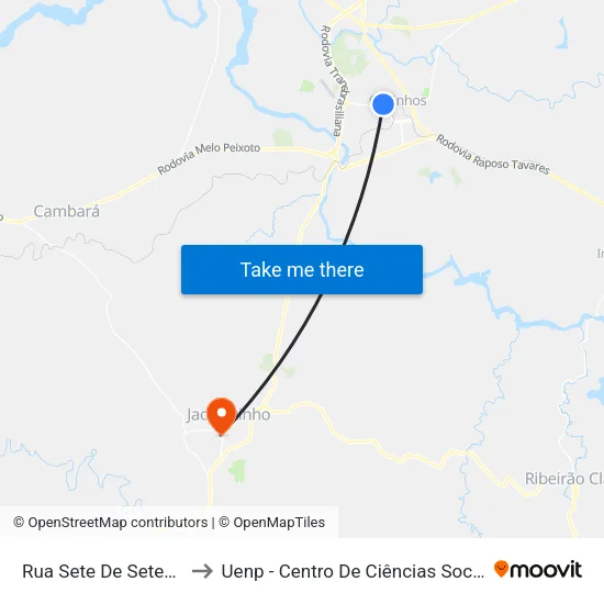 Rua Sete De Setembro, 784-856 to Uenp - Centro De Ciências Sociais Aplicadas – Ccsa map