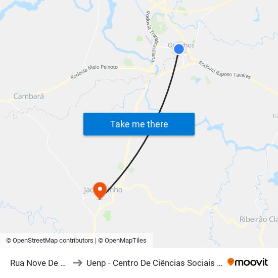 Rua Nove De Julho, 85 to Uenp - Centro De Ciências Sociais Aplicadas – Ccsa map