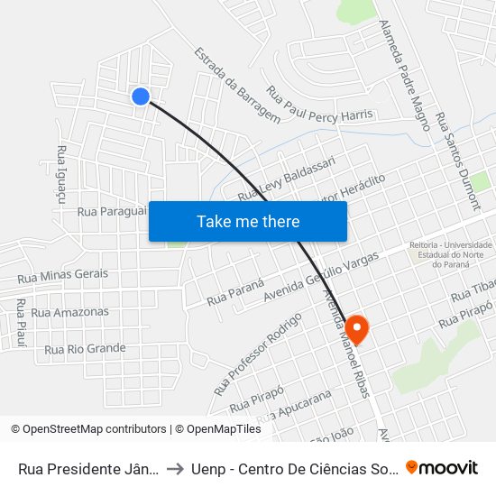 Rua Presidente Jânio Quadros, 224 to Uenp - Centro De Ciências Sociais Aplicadas – Ccsa map