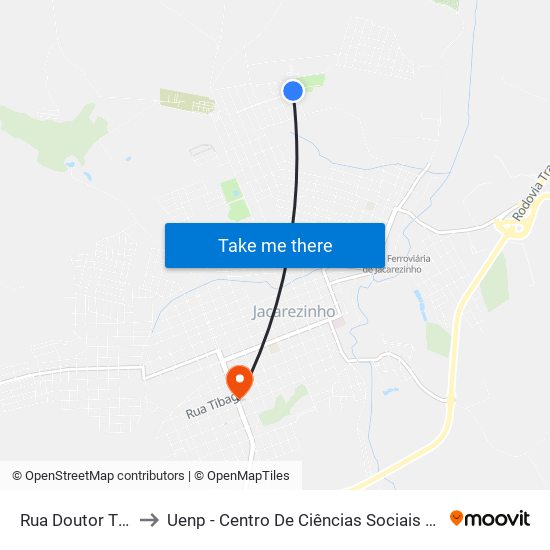 Rua Doutor Tito - Ifpr to Uenp - Centro De Ciências Sociais Aplicadas – Ccsa map