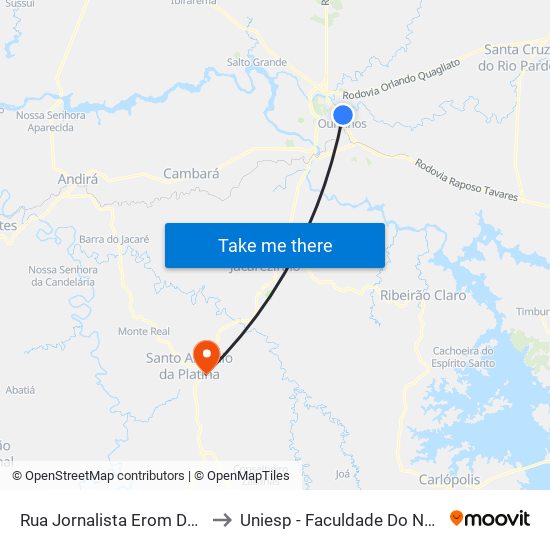 Rua Jornalista Erom Domingues, 473-537 to Uniesp - Faculdade Do Norte Pioneiro Fanorpi map