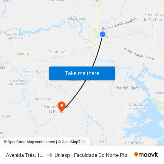 Avenida Três, 105-153 to Uniesp - Faculdade Do Norte Pioneiro Fanorpi map