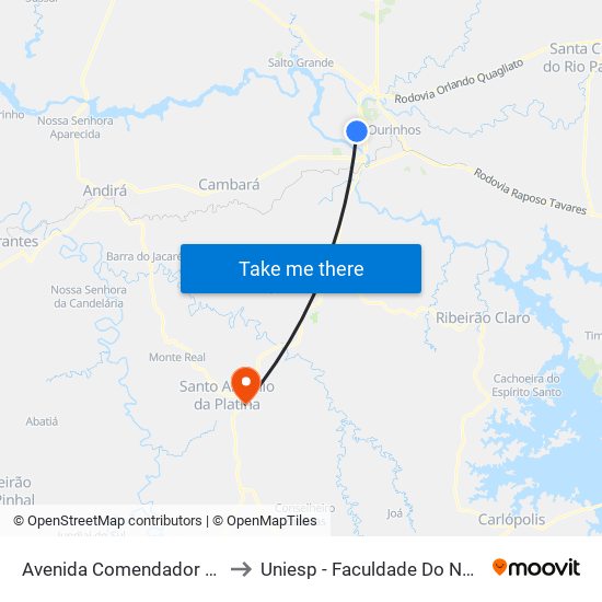 Avenida Comendador José Zilo, 737-813 to Uniesp - Faculdade Do Norte Pioneiro Fanorpi map