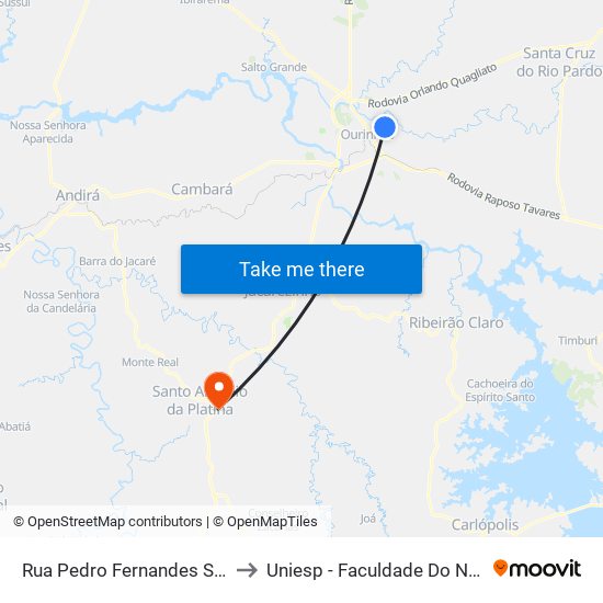 Rua Pedro Fernandes Sândano, 1051-1107 to Uniesp - Faculdade Do Norte Pioneiro Fanorpi map