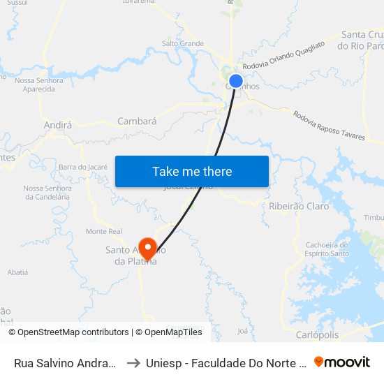 Rua Salvino Andrade, 171-273 to Uniesp - Faculdade Do Norte Pioneiro Fanorpi map