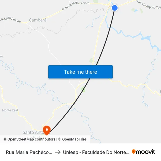 Rua Maria Pachêco Chaves, 453 to Uniesp - Faculdade Do Norte Pioneiro Fanorpi map