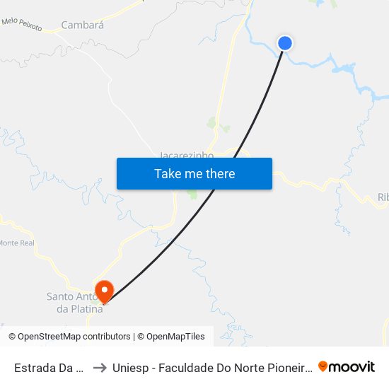 Estrada Da Cesp to Uniesp - Faculdade Do Norte Pioneiro Fanorpi map