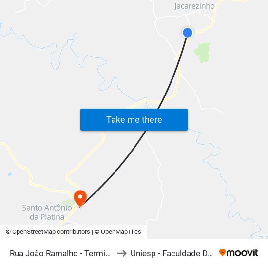 Rua João Ramalho - Terminal Rodoviário De Jacarezinho to Uniesp - Faculdade Do Norte Pioneiro Fanorpi map