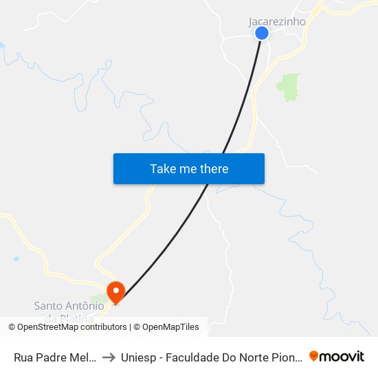 Rua Padre Melo, 218 to Uniesp - Faculdade Do Norte Pioneiro Fanorpi map