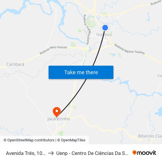 Avenida Três, 105-153 to Uenp - Centro De Ciências Da Saúde - Ccs map