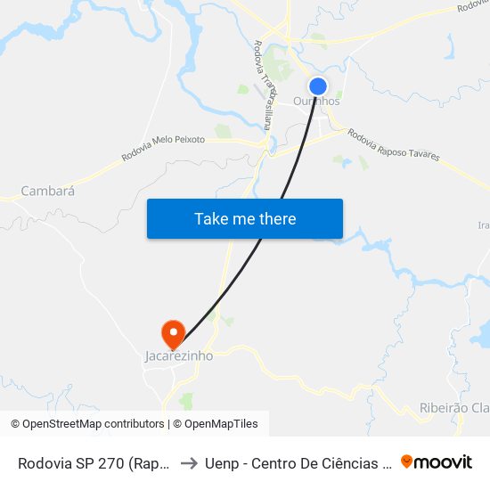 Rodovia SP 270 (Raposo Tavares) to Uenp - Centro De Ciências Da Saúde - Ccs map