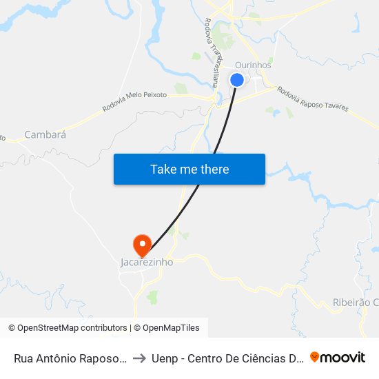 Rua Antônio Raposo Taváres, 8 to Uenp - Centro De Ciências Da Saúde - Ccs map
