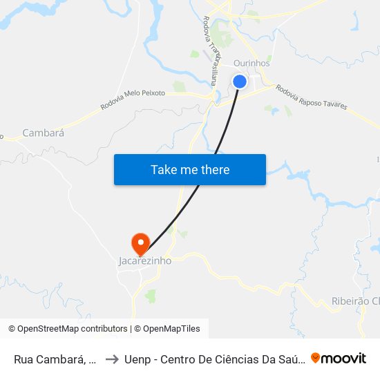 Rua Cambará, 1284 to Uenp - Centro De Ciências Da Saúde - Ccs map