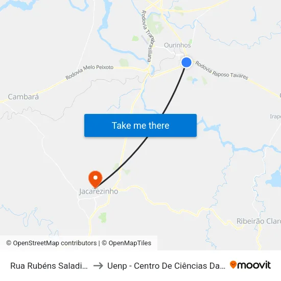 Rua Rubéns Saladine, 2-236 to Uenp - Centro De Ciências Da Saúde - Ccs map