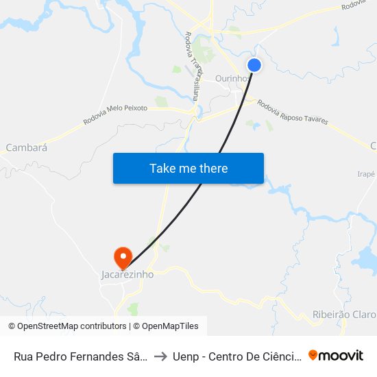 Rua Pedro Fernandes Sândano, 1051-1107 to Uenp - Centro De Ciências Da Saúde - Ccs map