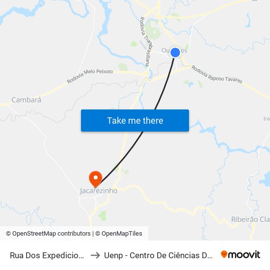 Rua Dos Expedicionários, 43 to Uenp - Centro De Ciências Da Saúde - Ccs map