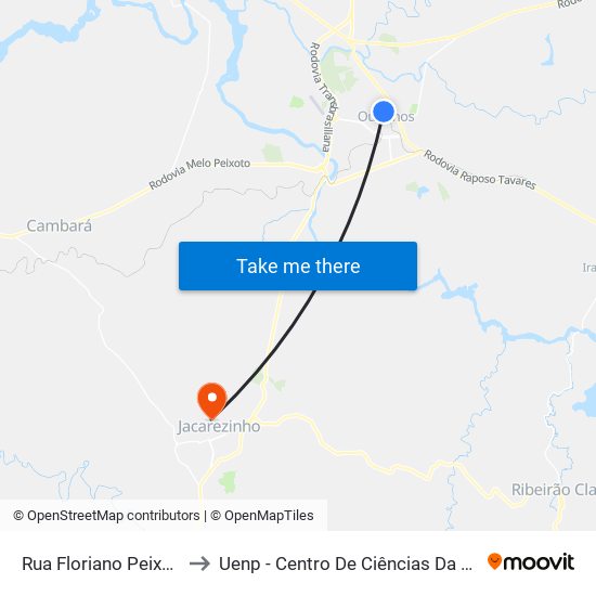 Rua Floriano Peixoto, 677 to Uenp - Centro De Ciências Da Saúde - Ccs map