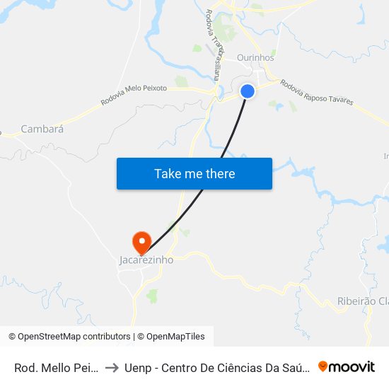 Rod. Mello Peixoto to Uenp - Centro De Ciências Da Saúde - Ccs map