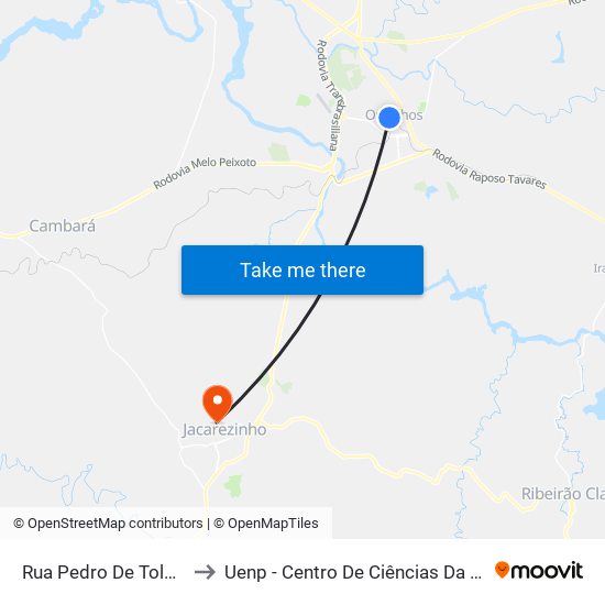 Rua Pedro De Tolêdo, 119 to Uenp - Centro De Ciências Da Saúde - Ccs map