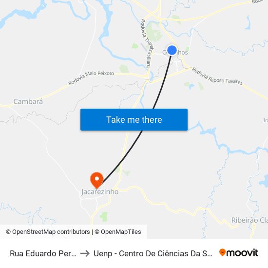 Rua Eduardo Peres, 75 to Uenp - Centro De Ciências Da Saúde - Ccs map