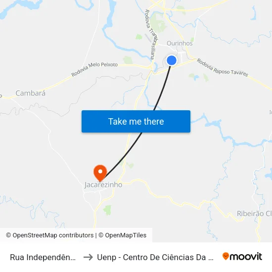 Rua Independência, 233 to Uenp - Centro De Ciências Da Saúde - Ccs map