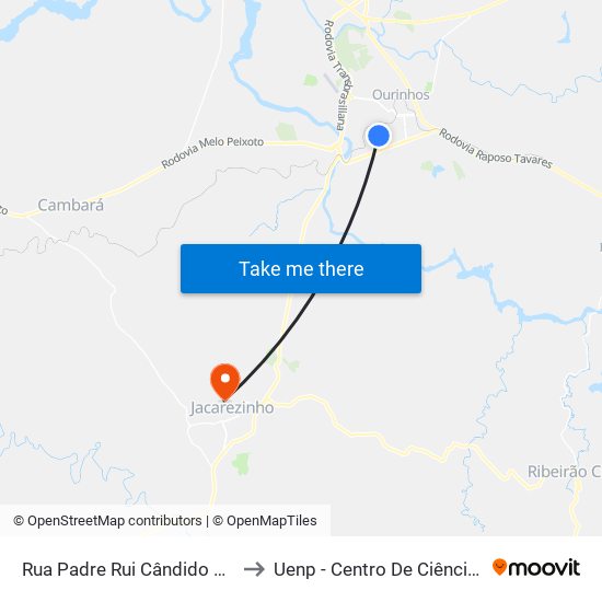 Rua Padre Rui Cândido Da Silva, 892-1026 to Uenp - Centro De Ciências Da Saúde - Ccs map