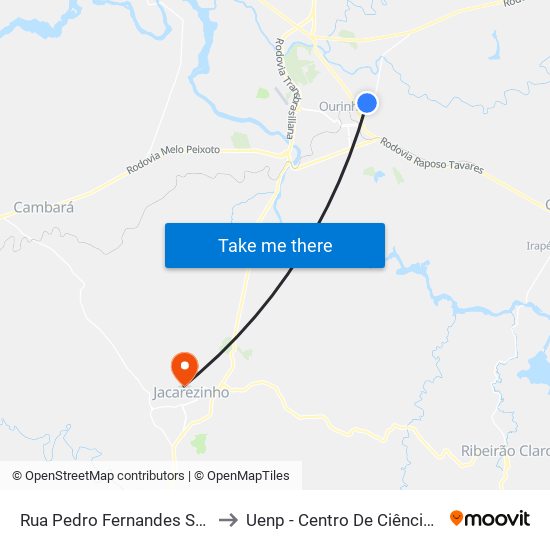 Rua Pedro Fernandes Sândano, 270-298 to Uenp - Centro De Ciências Da Saúde - Ccs map