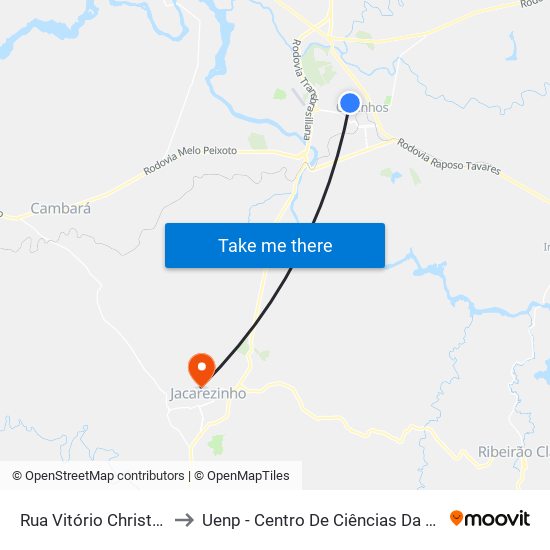 Rua Vitório Christoni, 628 to Uenp - Centro De Ciências Da Saúde - Ccs map