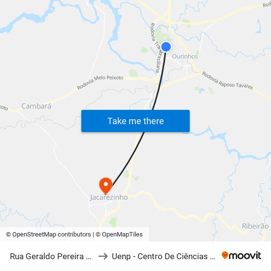 Rua Geraldo Pereira Tavares, 286 to Uenp - Centro De Ciências Da Saúde - Ccs map