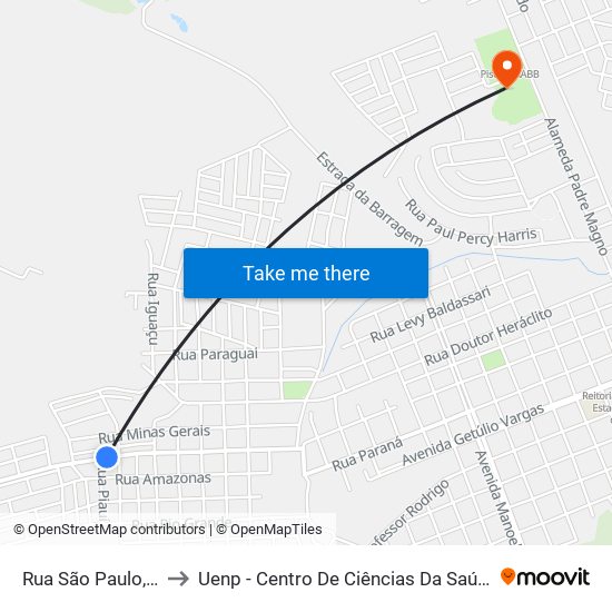 Rua São Paulo, 730 to Uenp - Centro De Ciências Da Saúde - Ccs map