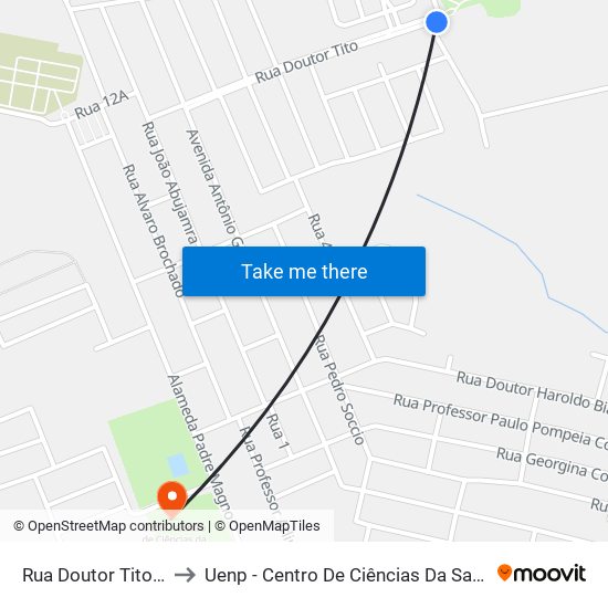 Rua Doutor Tito - Ifpr to Uenp - Centro De Ciências Da Saúde - Ccs map