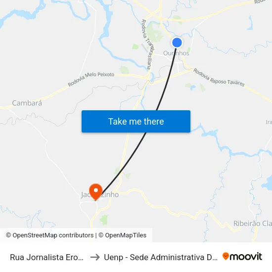 Rua Jornalista Erom Domingues, 389 to Uenp - Sede Administrativa Do Campus De Jacarezinho map