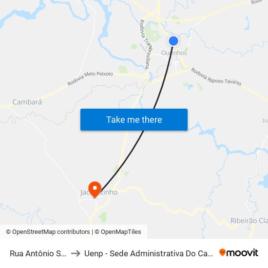 Rua Antônio Segala, 225 to Uenp - Sede Administrativa Do Campus De Jacarezinho map