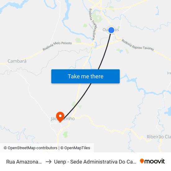 Rua Amazonas, 658-748 to Uenp - Sede Administrativa Do Campus De Jacarezinho map