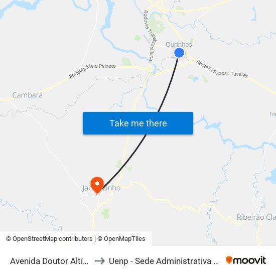 Avenida Doutor Altíno Arantes, 601-659 to Uenp - Sede Administrativa Do Campus De Jacarezinho map