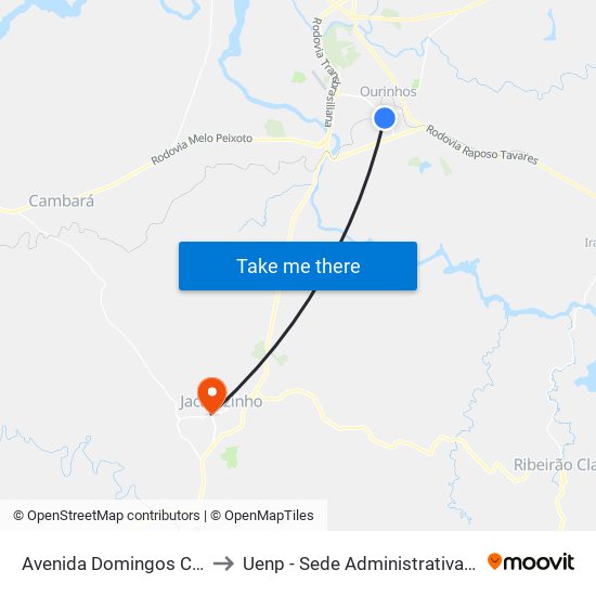 Avenida Domingos Carmelingo Caló, 2-156 to Uenp - Sede Administrativa Do Campus De Jacarezinho map