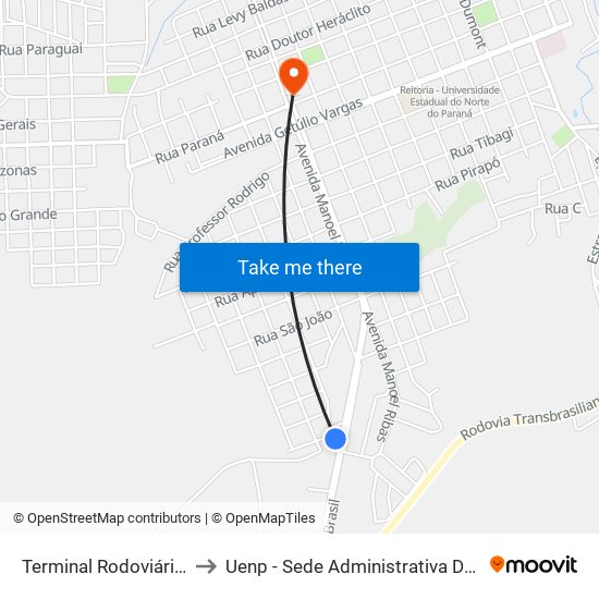 Terminal Rodoviário De Jacarezinho to Uenp - Sede Administrativa Do Campus De Jacarezinho map