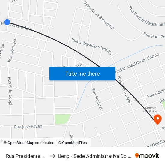 Rua Presidente Café Filho, 155 to Uenp - Sede Administrativa Do Campus De Jacarezinho map