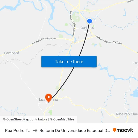 Rua Pedro Toloto, 129 to Reitoria Da Universidade Estadual Do Norte Do Paraná - Uenp map