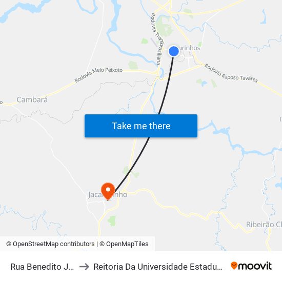 Rua Benedito José Pinheiro, 2 to Reitoria Da Universidade Estadual Do Norte Do Paraná - Uenp map