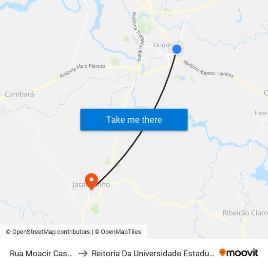Rua Moacir Cassiolato, 158-258 to Reitoria Da Universidade Estadual Do Norte Do Paraná - Uenp map