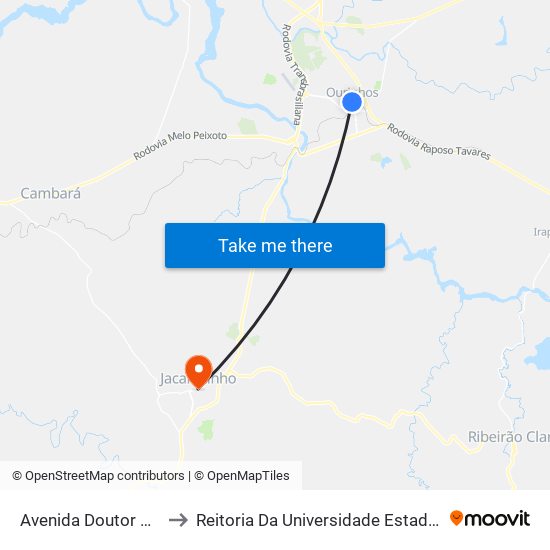 Avenida Doutor Altíno Arantes, 120 to Reitoria Da Universidade Estadual Do Norte Do Paraná - Uenp map