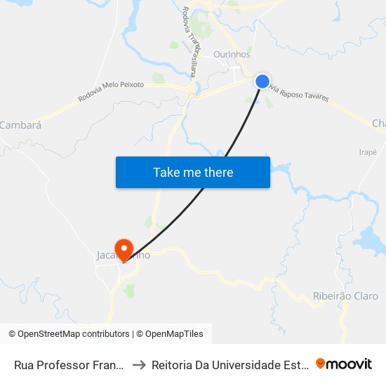 Rua Professor Francisco Duas Megrad, 555 to Reitoria Da Universidade Estadual Do Norte Do Paraná - Uenp map