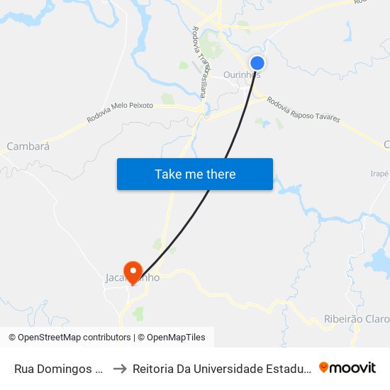 Rua Domingos Angelo, 293-339 to Reitoria Da Universidade Estadual Do Norte Do Paraná - Uenp map
