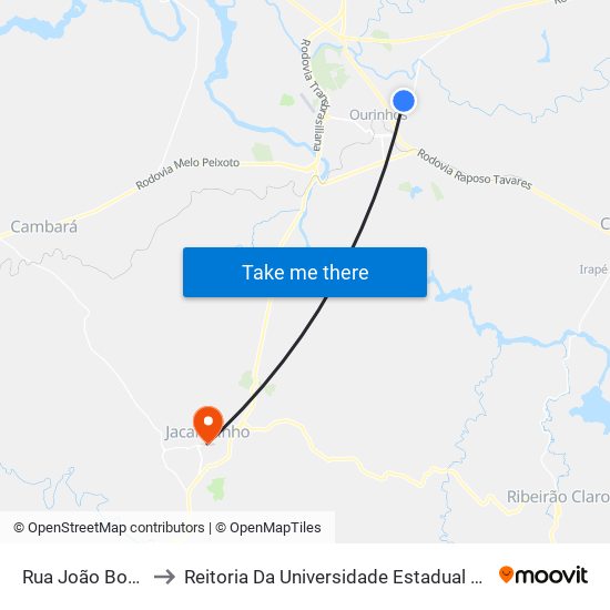 Rua João Bond, 530-648 to Reitoria Da Universidade Estadual Do Norte Do Paraná - Uenp map